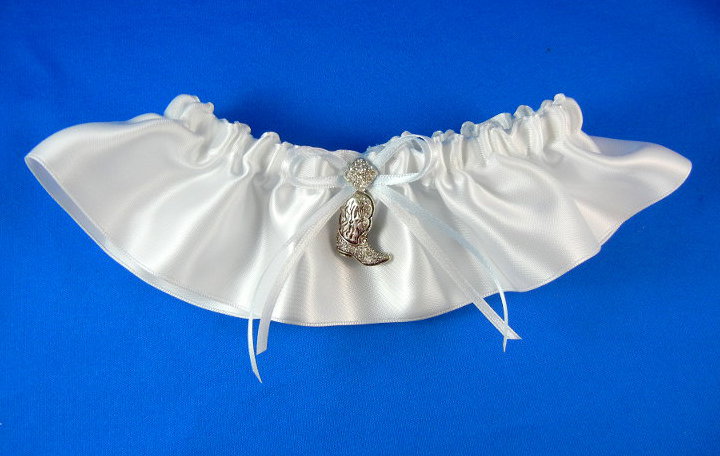 Satin Garter with Rhinestone Cowgirl Boot Charm